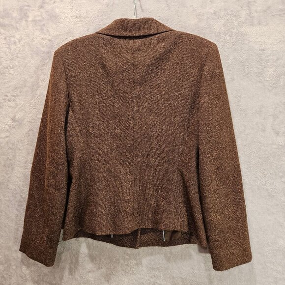 Casual Corner Tulip Skirt suit set Womens 10 Brown wool silk embroidered career - Picture 8 of 16